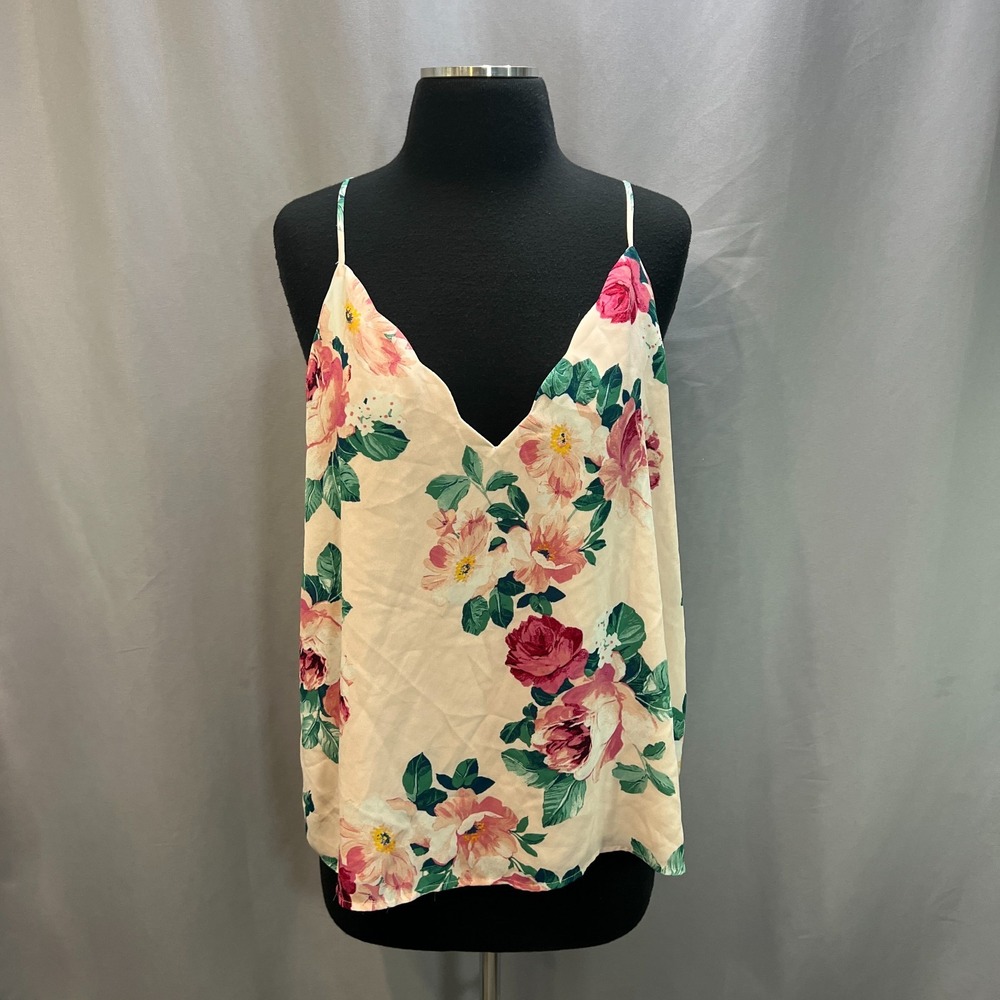 Socialite Sleeveless Camisole Tank Womens XL Beige Floral Print Spaghetti Strap